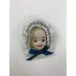 Vintage Artist Made Brooch Pin Bisque Lady Face 3D